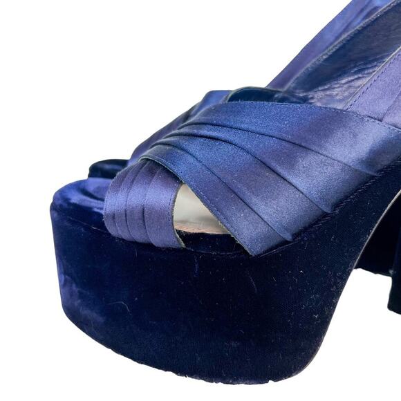 Miu Miu Navy Velvet and Satin Platform Heels Size 38 - Picture 4 of 7